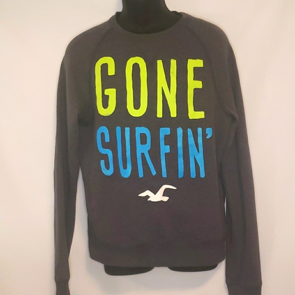 Hollister Gray  Sweatshirt "Gone fishing" Medium - Picture 1 of 5